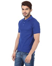 Men's Blue Cotton Solid Polos-thumb1