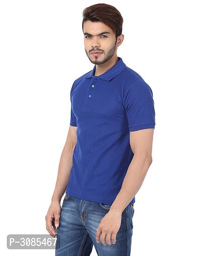 Men's Blue Cotton Solid Polos-thumb2