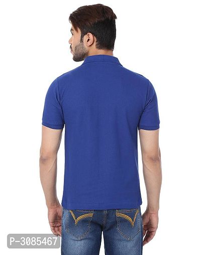 Men's Blue Cotton Solid Polos-thumb3