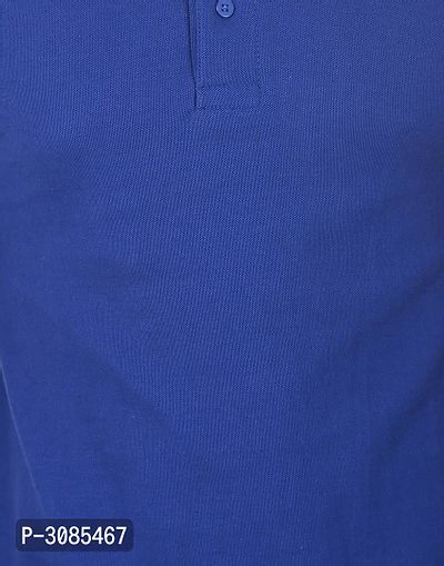 Men's Blue Cotton Solid Polos-thumb4