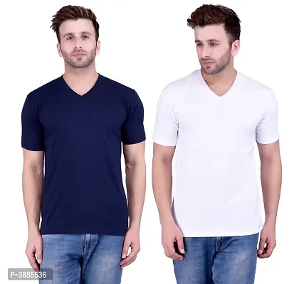 Men's Multicoloured Polycotton Solid V Neck Tees (Pack of 2)-thumb0