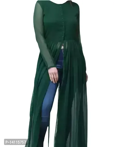 Stylish A-Line Green Solid Georgette Kurta