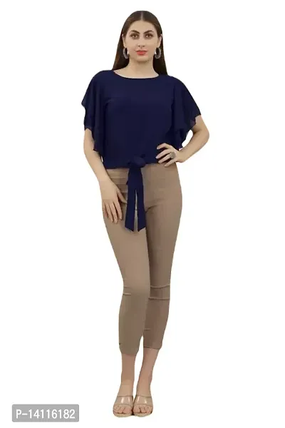 Elegant Blue Georgette Solid Top For Women