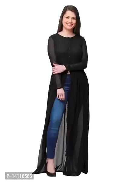 Stylish Black Georgette Solid A-Line Dress For Women-thumb0