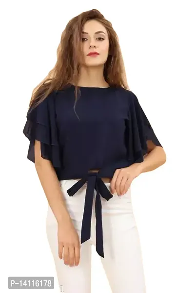 Elegant Blue Georgette Solid Top For Women-thumb0