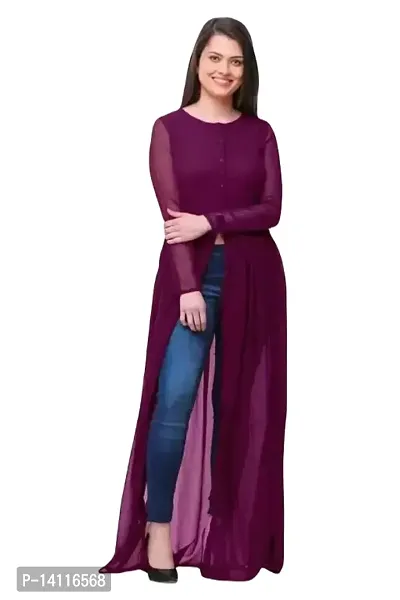 Stylish Purple Georgette Solid A-Line Dress For Women-thumb0