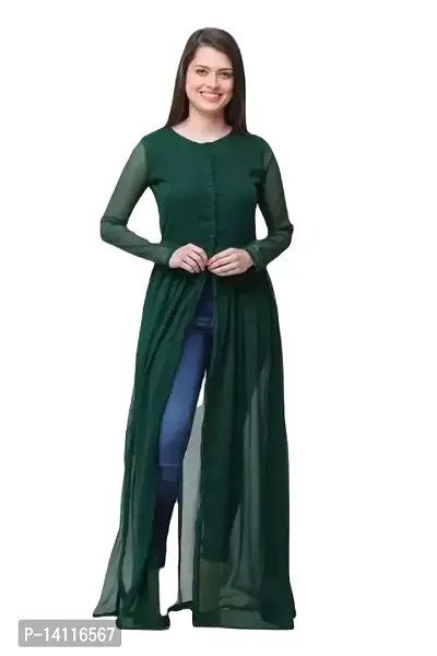 Stylish Green Georgette Solid A-Line Dress For Women