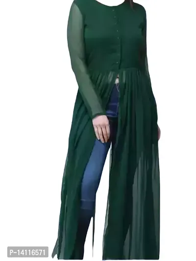 Stylish Green Georgette Solid A-Line Dress For Women-thumb0