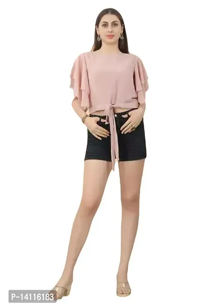 Elegant Peach Georgette Solid Top For Women