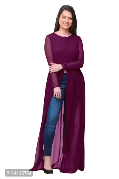 Stylish A-Line Purple Solid Georgette Kurta