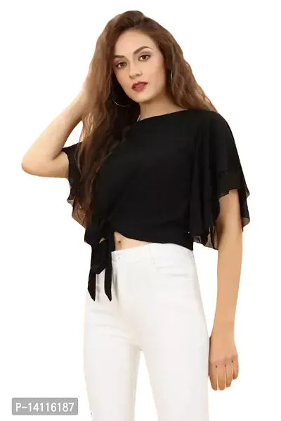 Elegant Black Georgette Solid Top For Women-thumb0