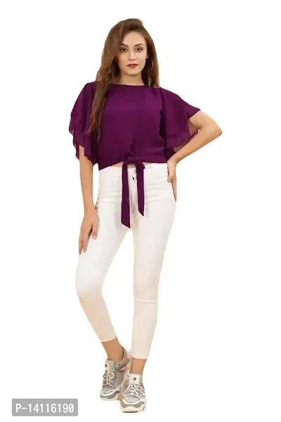 Elegant Purple Georgette Solid Top For Women