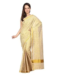 Kerala Traditional Womens Kasavu cotton Tissue Saree With Running Blose Off-White Gold Zari Checked-thumb1