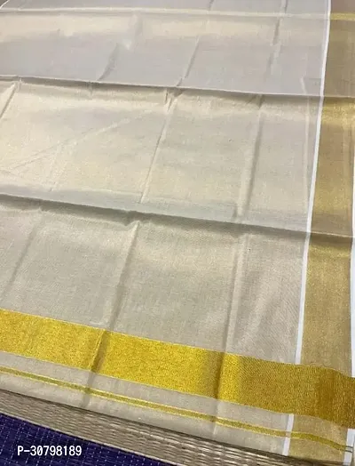 Kerala Traditional Womens Kasavu cotton Tissue Saree With Running Blose Off-White Gold Zari Checked-thumb2