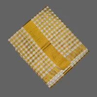 Kerala Traditional Womens Kasavu cotton Tissue Saree With Running Blose Off-White Gold Zari Checked-thumb2