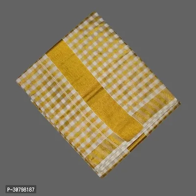 Kerala Traditional Womens Kasavu cotton Tissue Saree With Running Blose Off-White Gold Zari Checked-thumb3