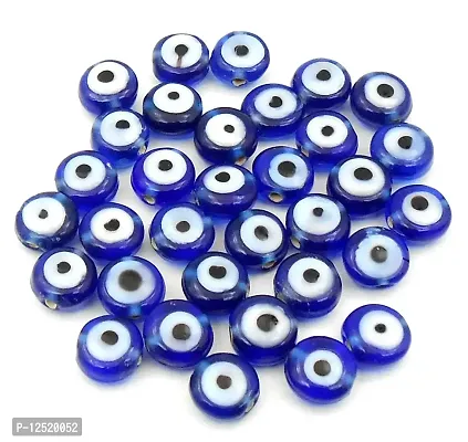 Jaz? Handmade-Hand Crafted Bllue Colour Round Flat 8x5mm Evil Eye Beads-Dark Blue Evil Eye Beads Nazar Evil Eye Beads for Bracelet-Necklace-Size 8x5mm Pack of 25 pcs.-thumb0