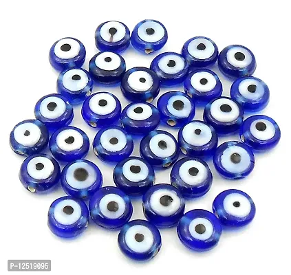 Jaz's Handmade-Hand Crafted Bllue Colour Round Flat 8x5mm Evil Eye Beads-Dark Blue Evil Eye Beads Nazar Evil Eye Beads for Bracelet-Necklace-Size 8x5mm Pack of 36 pcs.