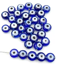 Jaz? Handmade-Hand Crafted Bllue Colour Round Flat 8x5mm Evil Eye Beads-Dark Blue Evil Eye Beads Nazar Evil Eye Beads for Bracelet-Necklace-Size 8x5mm Pack of 25 pcs.-thumb1