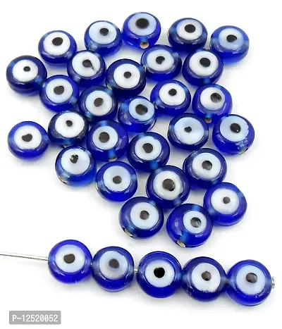 Jaz? Handmade-Hand Crafted Bllue Colour Round Flat 8x5mm Evil Eye Beads-Dark Blue Evil Eye Beads Nazar Evil Eye Beads for Bracelet-Necklace-Size 8x5mm Pack of 25 pcs.-thumb2