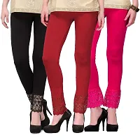 GulGuli LACE Regular Leggings for Women Combo (Black, Maroon and Pink)-thumb1