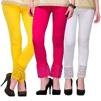 GulGuli LACE Leggings for Women/Girls Combo (Yellow,Pink and White)-thumb1