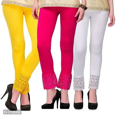 GulGuli LACE Leggings for Women/Girls Combo (Yellow,Pink and White)-thumb2