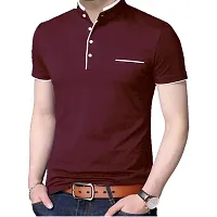 Stylish Cotton Black And Maroon Solid Half Sleeves Henley Neck T-shirt For Men- Pack Of 2-thumb1