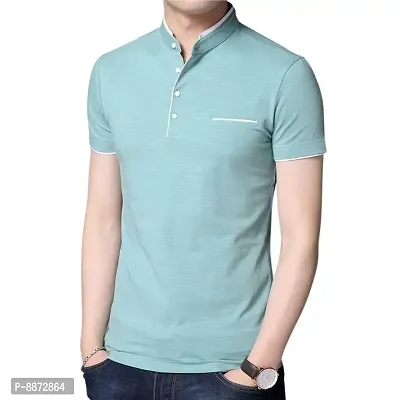 Stylish Cotton Yellow And Sea Green Solid Mandarin Collar Short Sleeves T-shirt Combo For Men- Pack Of 2-thumb2