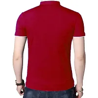 Stylish Cotton Yellow And Red Solid Mandarin Collar Short Sleeves T-shirt Combo For Men- Pack Of 2-thumb1