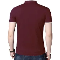 Stylish Cotton White And Maroon Solid Mandarin Collar Short Sleeves T-shirt Combo For Men- Pack Of 2-thumb1