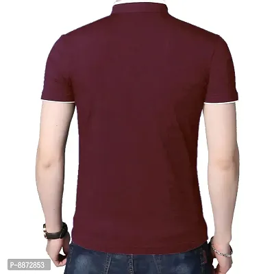Stylish Cotton White And Maroon Solid Mandarin Collar Short Sleeves T-shirt Combo For Men- Pack Of 2-thumb2