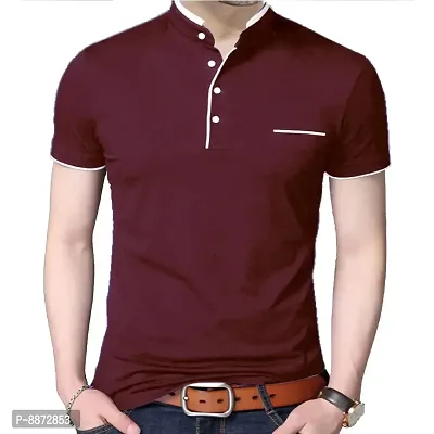 Stylish Cotton White And Maroon Solid Mandarin Collar Short Sleeves T-shirt Combo For Men- Pack Of 2-thumb3