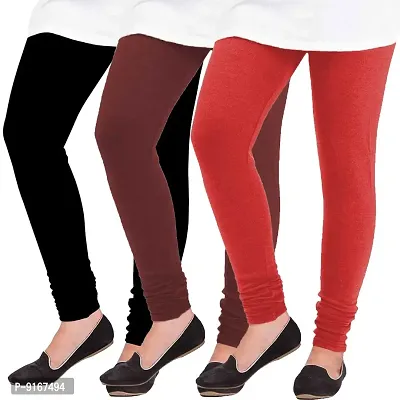 Elegant Woolen Solid Leggings For Women- Pack Of 3,Black, Maroon, Red-thumb0