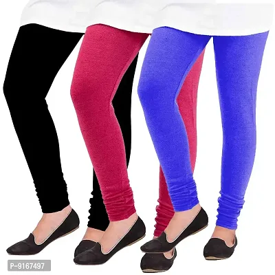 Elegant Woolen Solid Leggings For Women- Pack Of 3,Black, Pink, Blue-thumb0
