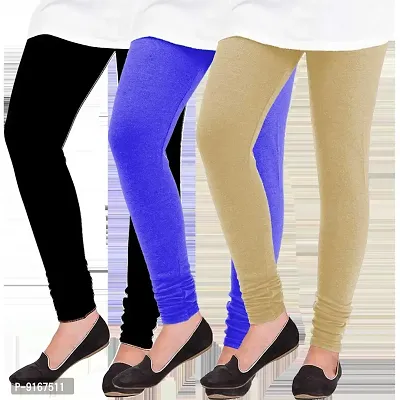 Elegant Woolen Solid Leggings For Women- Pack Of 3,Black, Beige, Blue-thumb0