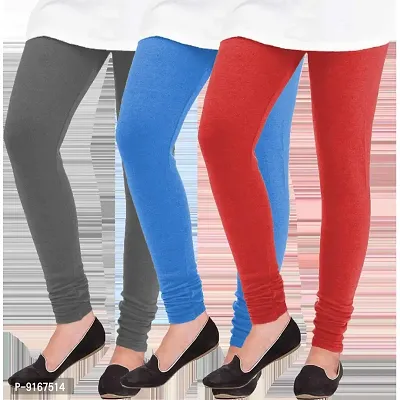 Elegant Woolen Solid Leggings For Women- Pack Of 3,Dark Grey, Sky Blue, Red-thumb0