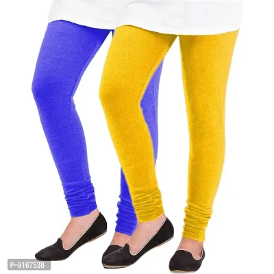 Elegant Woolen Solid Leggings For Women- Pack Of 2,Yellow, Blue-thumb0