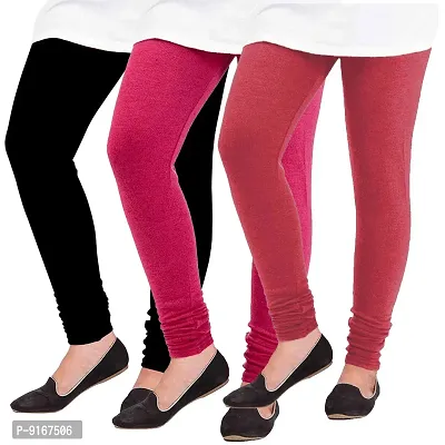 Elegant Woolen Solid Leggings For Women- Pack Of 3,Black, Pink, Peach