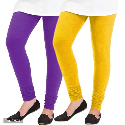Elegant Woolen Solid Leggings For Women- Pack Of 2,Yellow, Purple