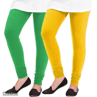 Elegant Woolen Solid Leggings For Women- Pack Of 2,Yellow, Green