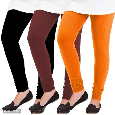Elegant Woolen Solid Leggings For Women- Pack Of 3,Black, Maroon, Orange-thumb0
