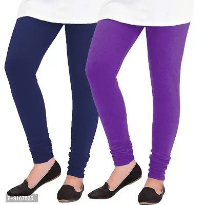 Elegant Woolen Solid Leggings For Women- Pack Of 2,Purple, Navy Blue-thumb0