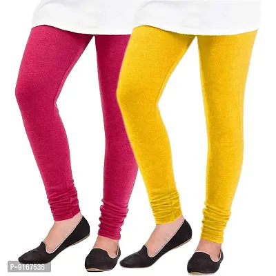 Elegant Woolen Solid Leggings For Women- Pack Of 2,Yellow, Pink