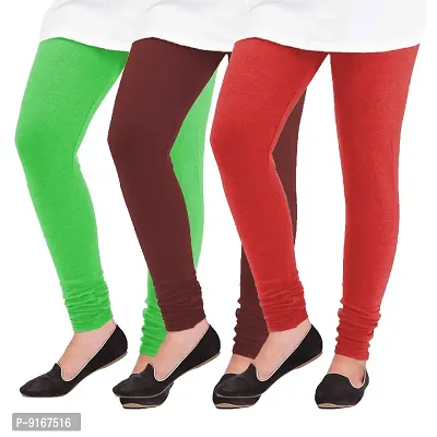 Elegant Woolen Solid Leggings For Women- Pack Of 3,Green, Maroon, Red-thumb0