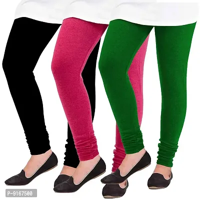 Elegant Woolen Solid Leggings For Women- Pack Of 3,Black, Pink, Dark Green-thumb0