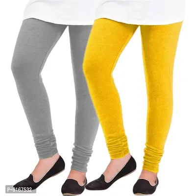 Elegant Woolen Solid Leggings For Women- Pack Of 2,Yellow, Light Grey-thumb0