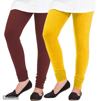 Elegant Woolen Solid Leggings For Women- Pack Of 2,Yellow, Maroon-thumb0