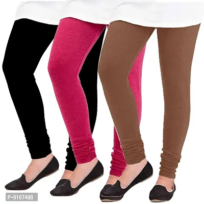 Elegant Woolen Solid Leggings For Women- Pack Of 3,Black, Pink, Brown-thumb0