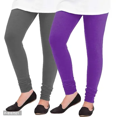 Elegant Woolen Solid Leggings For Women- Pack Of 2,Purple, Dark Grey-thumb0